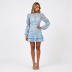 Loovay Mini Jurk, Kant Met Pofmouwen