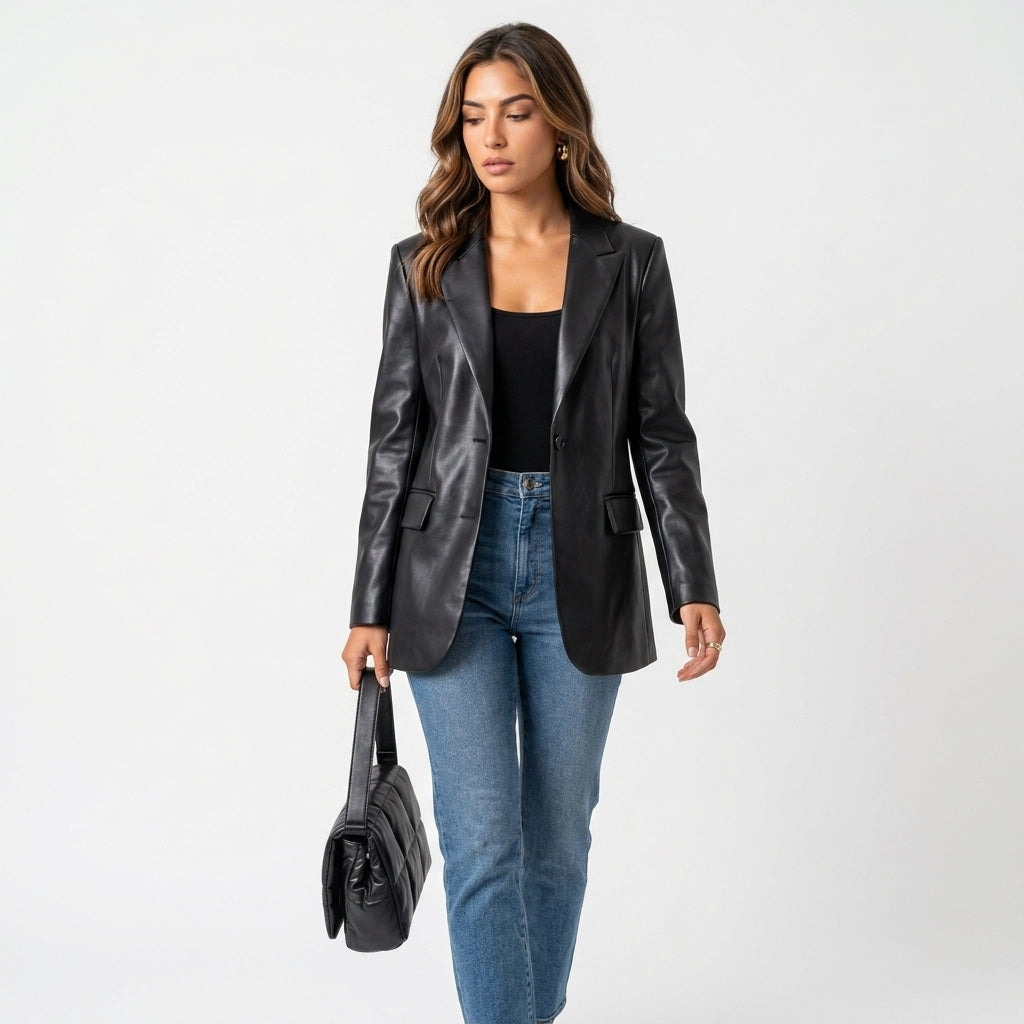 Loovay Edge, Dames Blazer met Leren Look