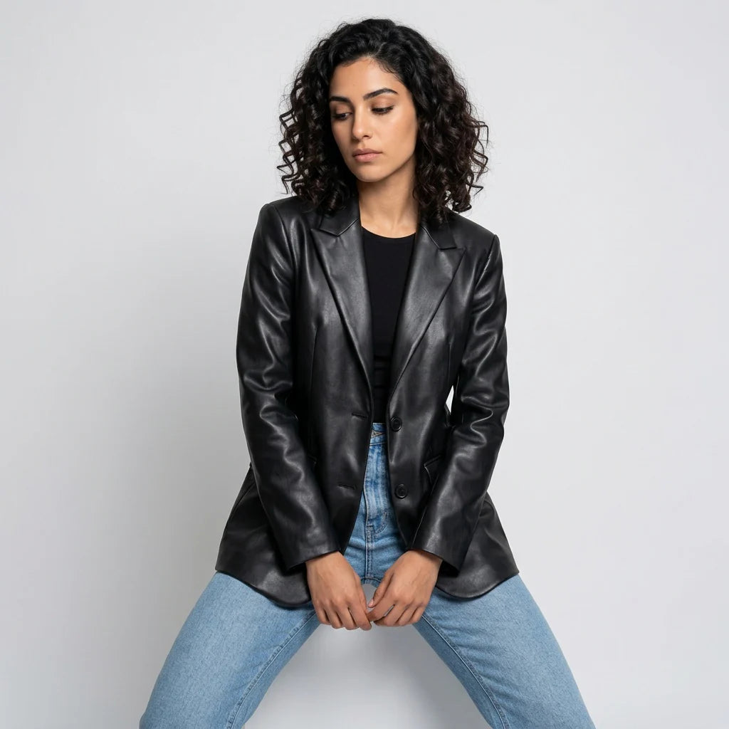 Loovay Edge, Dames Blazer met Leren Look