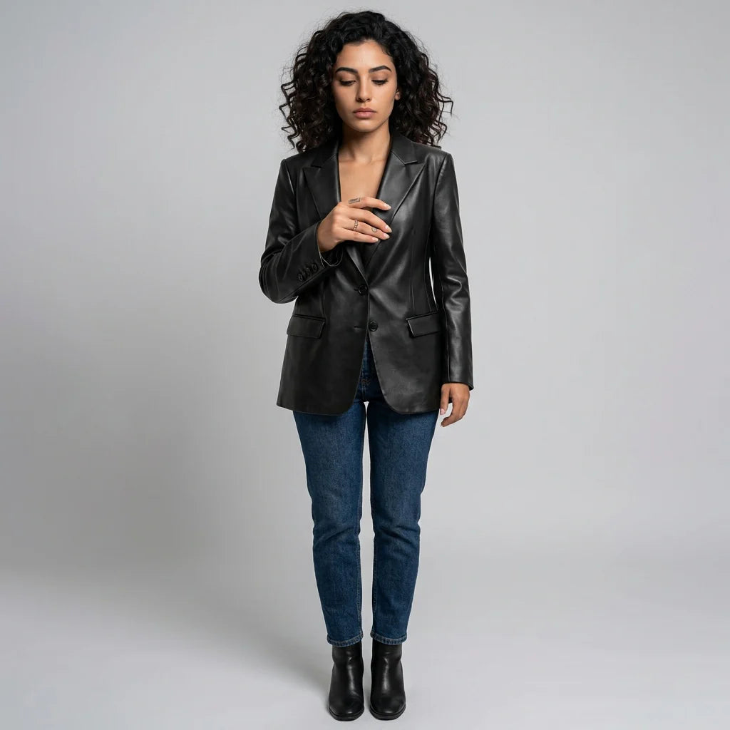 Loovay Edge, Dames Blazer met Leren Look