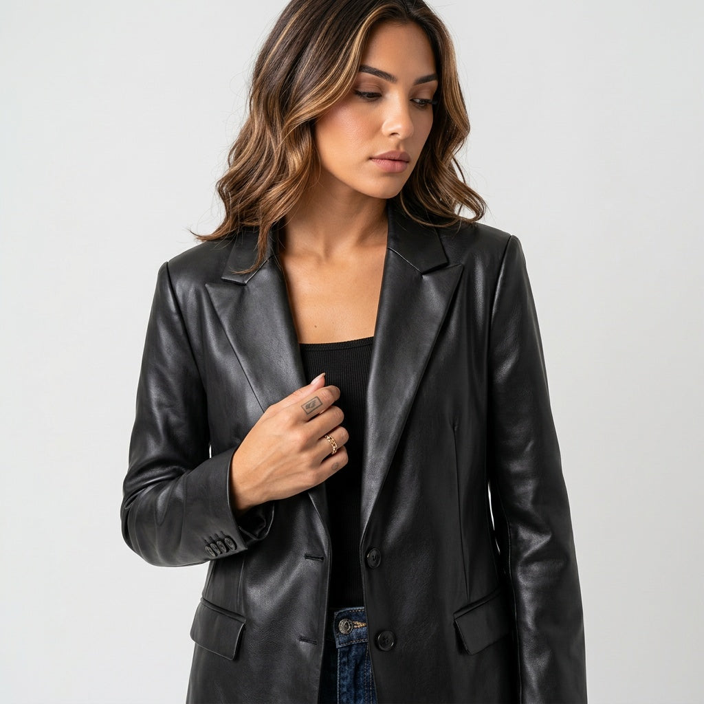 Loovay Edge, Dames Blazer met Leren Look