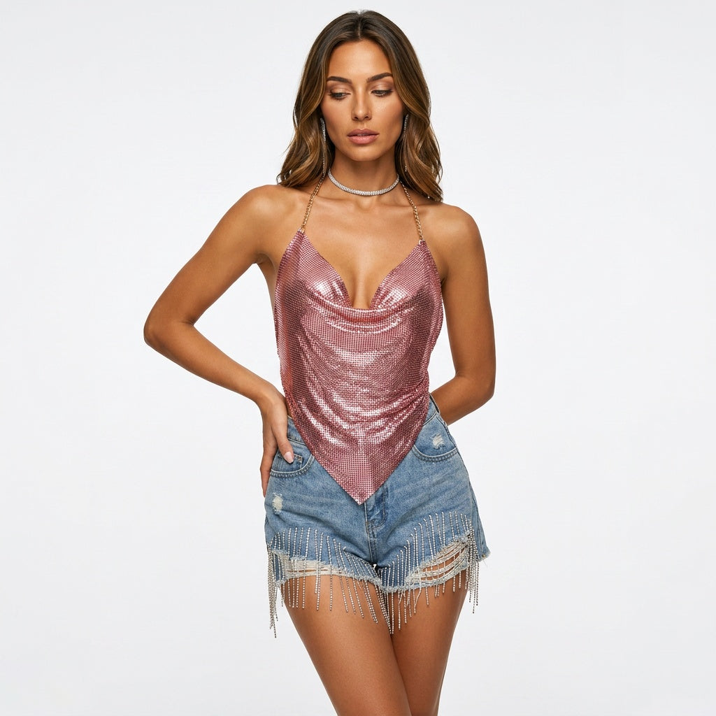 Loovay Halter Top, Pailletten Open Rug