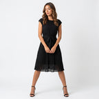 Loovay Pleated Midi Dress, plissé jurk, ceintuur, elegant