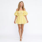 Loovay Mini Jurk, Schouderloos Ruitpatroon