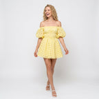 Loovay Mini Jurk, Schouderloos Ruitpatroon