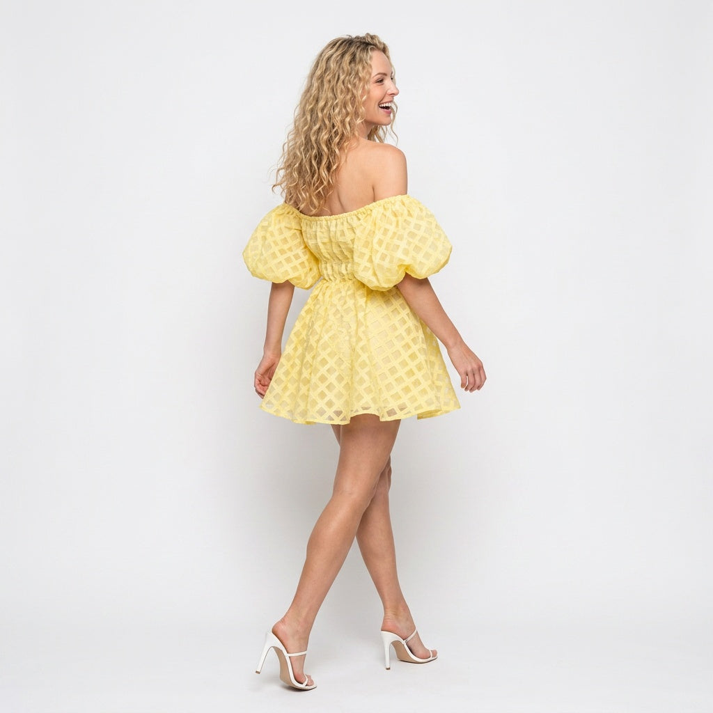 Loovay Mini Jurk, Schouderloos Ruitpatroon