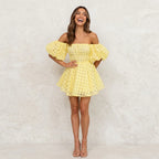 Loovay Mini Jurk, Schouderloos Ruitpatroon