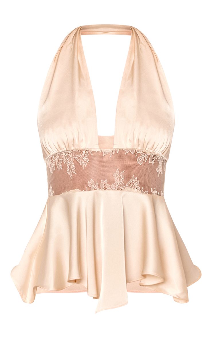 Loovay Élanique Top, Satijnen Haltertop met Kantdetails