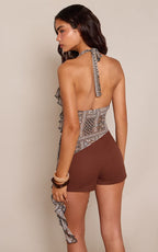 Loovay Paiséra Top, Chiffon Haltertop met Ruches