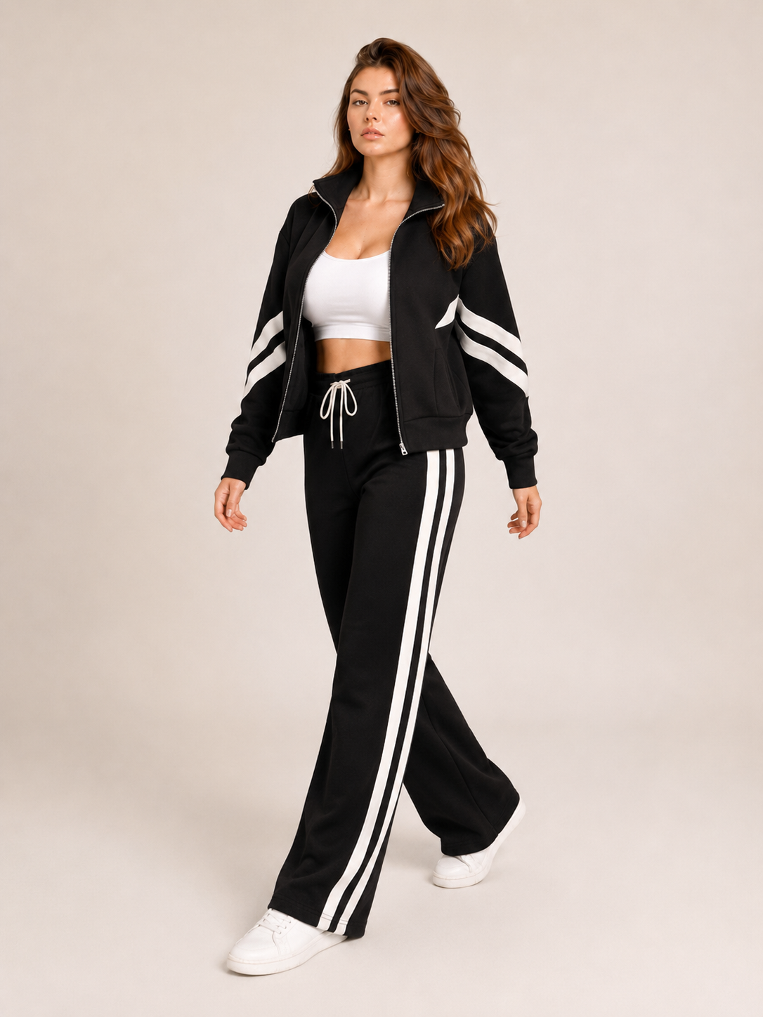 Loovay Zolenne Trainingsset, Ritsvest en Wide Leg Broek