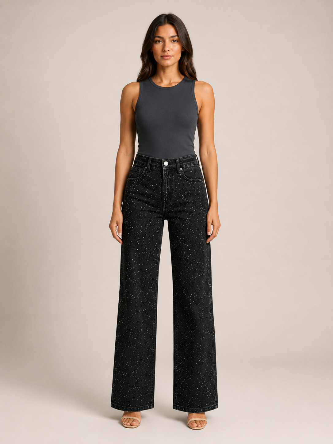 Loovay Vespera High Waist Glitter Jeans met Rechte Pijpen
