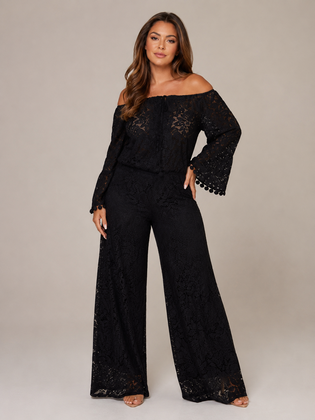Loovay Norevane Kanten Off Shoulder Feestjumpsuit
