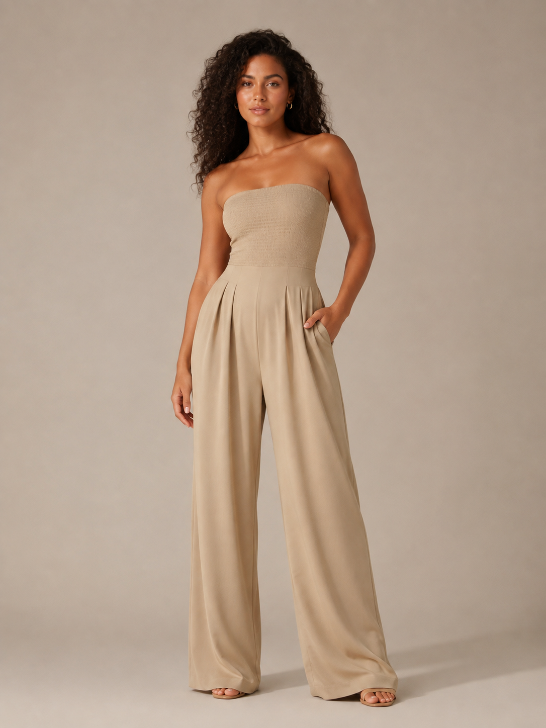 Loovay Avarine Strapless Feestjumpsuit met Wijde Pijpen