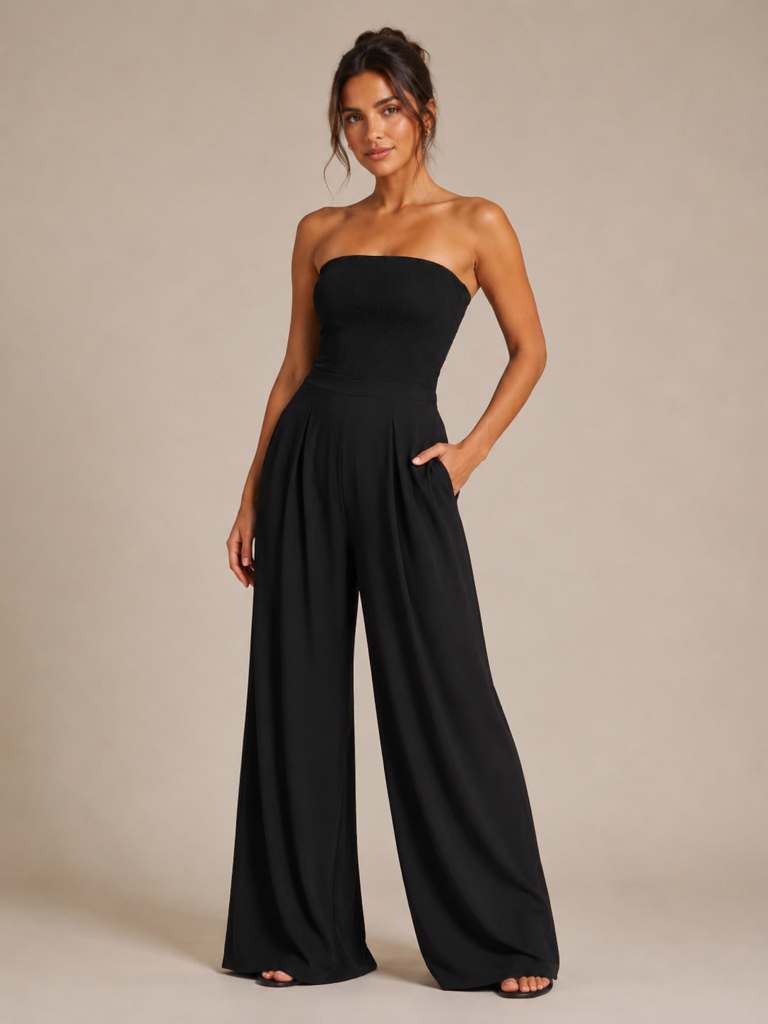 Loovay Avarine Strapless Feestjumpsuit met Wijde Pijpen