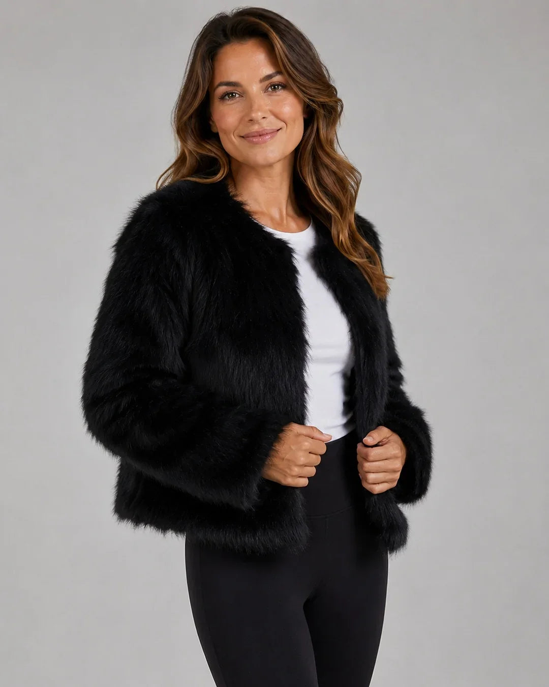 Loovay Aveline Cropped Jas van Imitatiebont