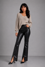 Loovay Elvarin Flared Broek met Leren Look