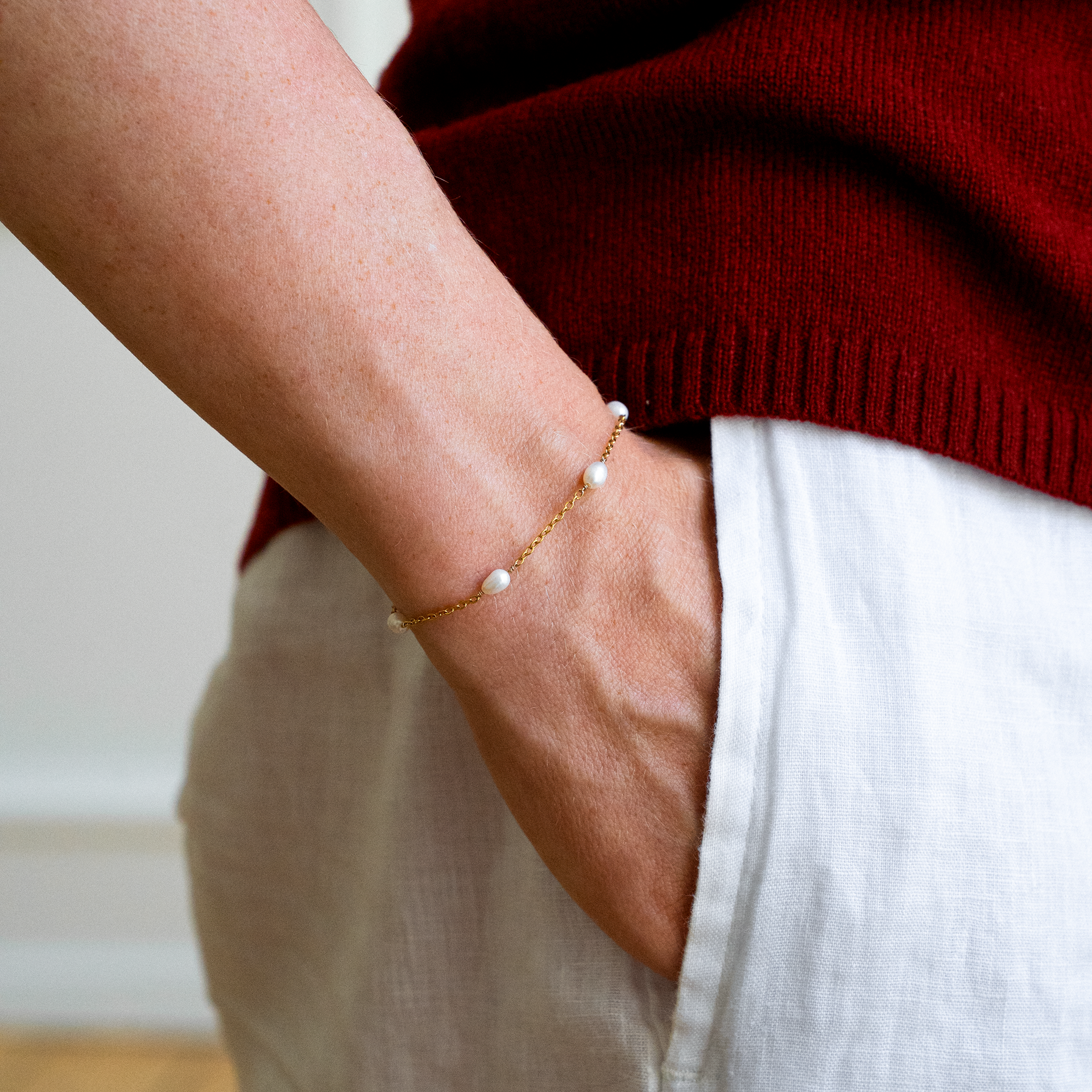 Loovay Perléva Armband, Vergulde Zoetwaterparel Armband