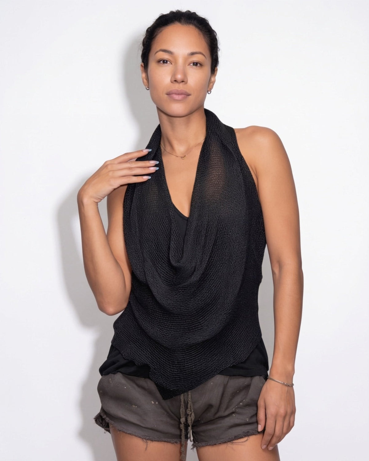 Loovay Drapeva Top, Open Gebreide Haltertop