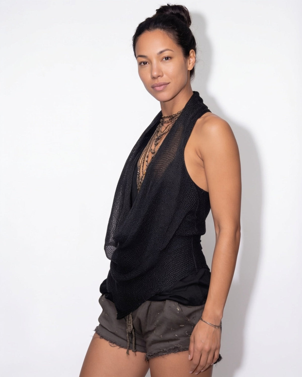 Loovay Drapeva Top, Open Gebreide Haltertop