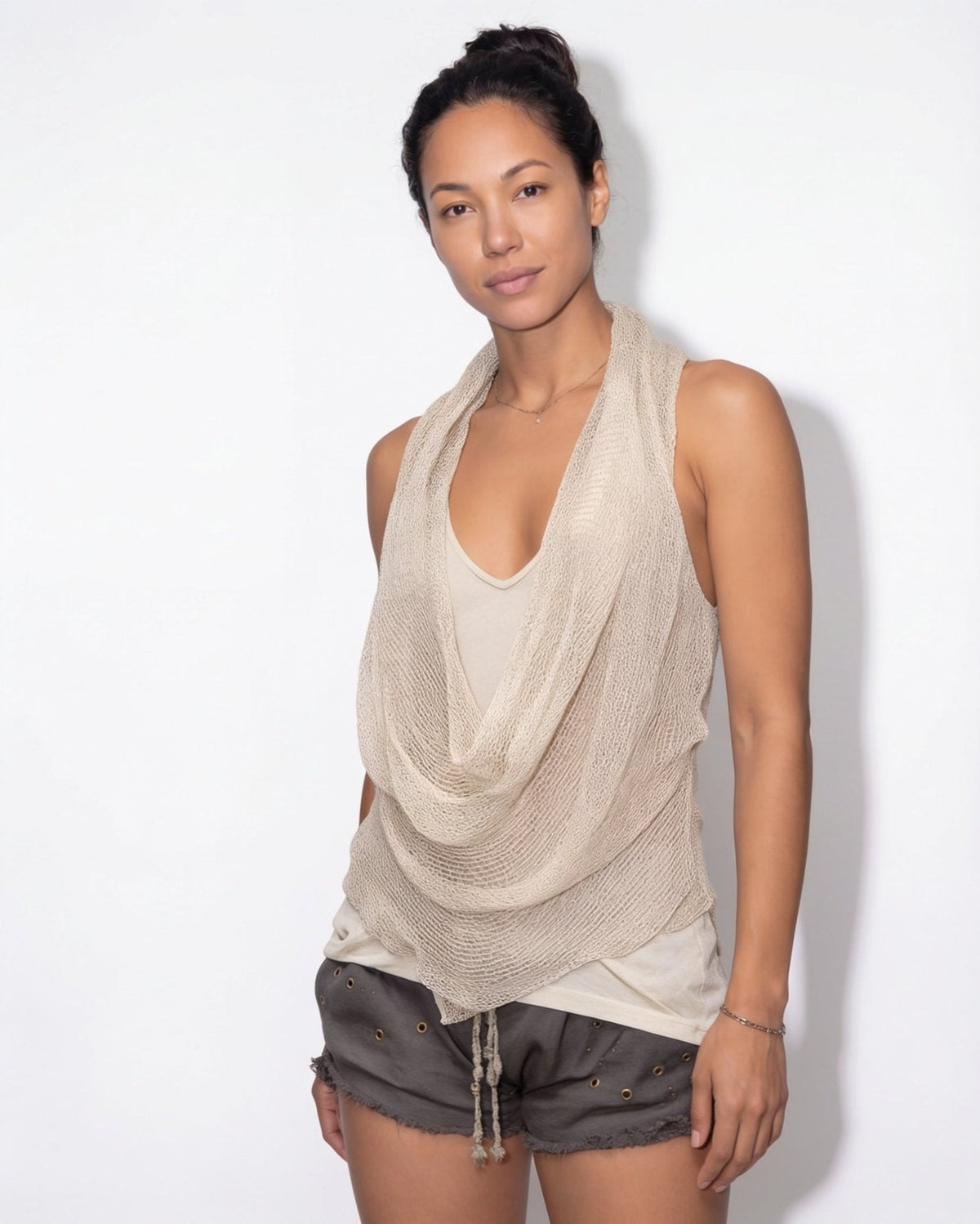 Loovay Drapeva Top, Open Gebreide Haltertop