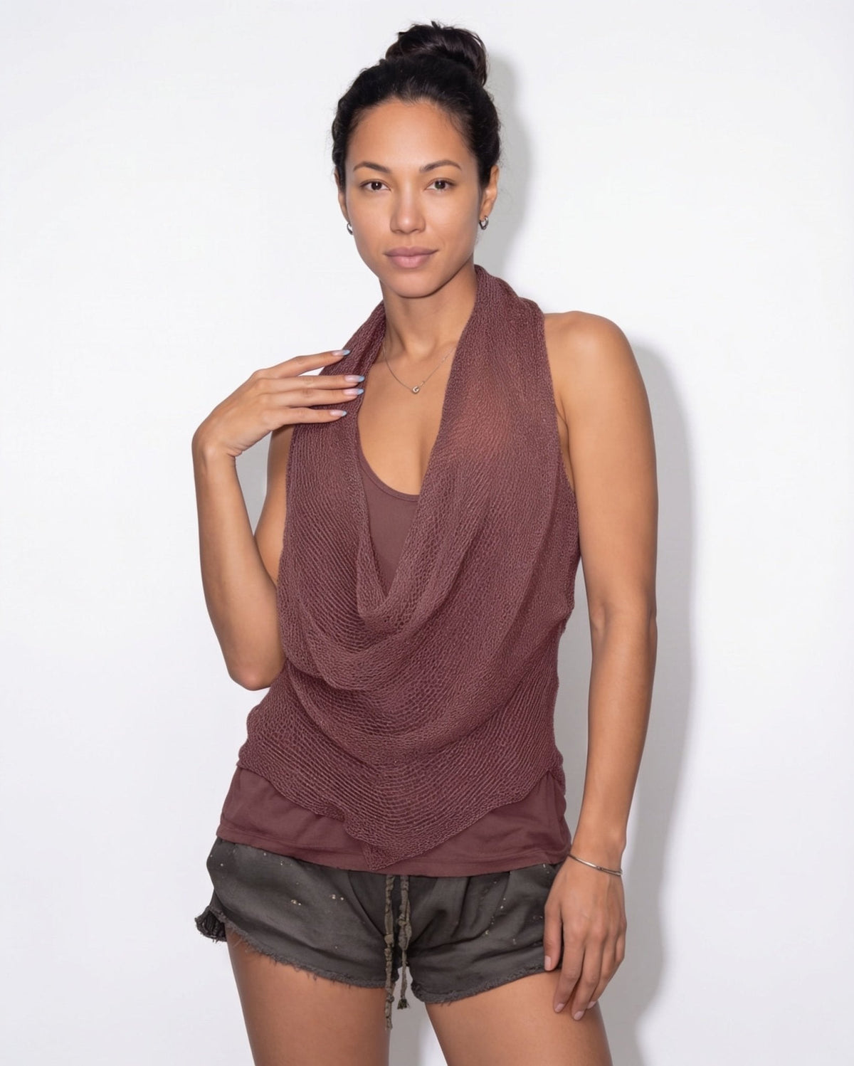 Loovay Drapeva Top, Open Gebreide Haltertop