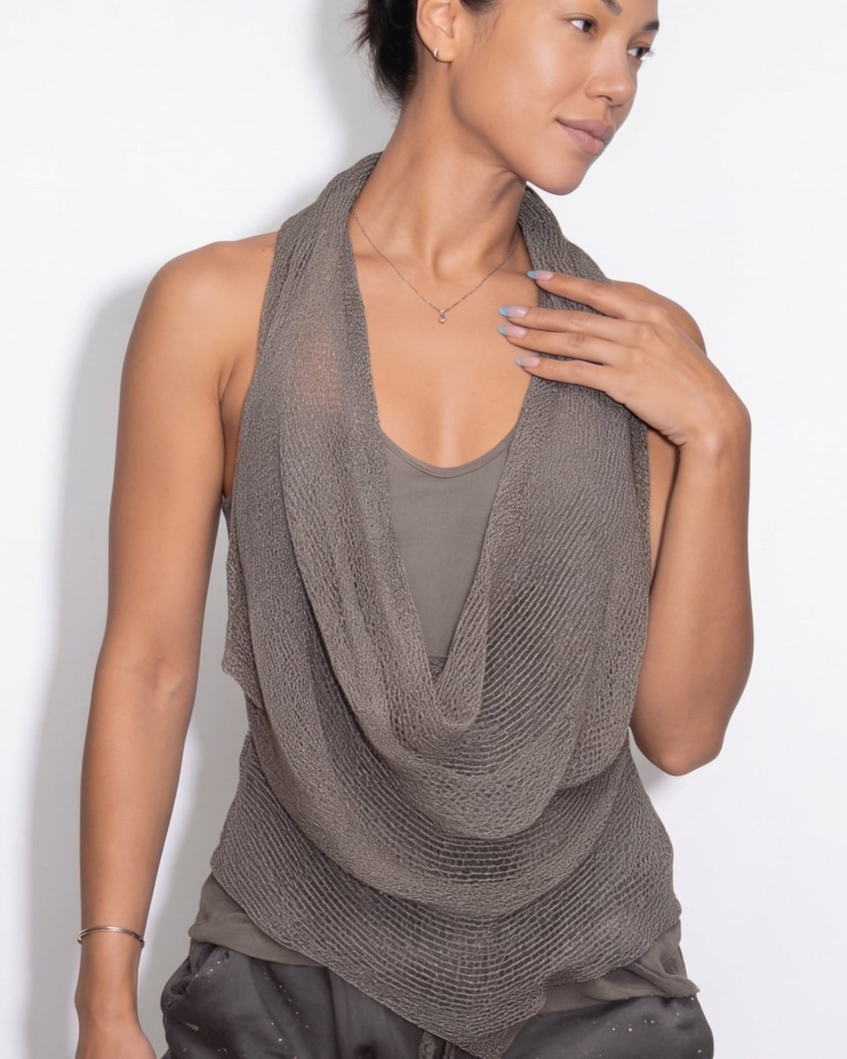 Loovay Drapeva Top, Open Gebreide Haltertop