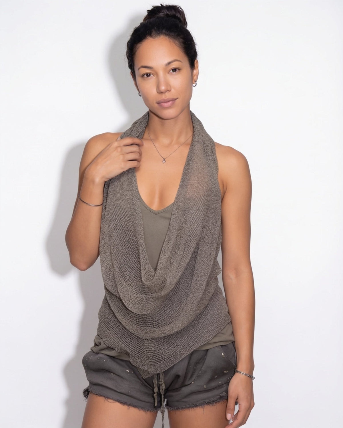 Loovay Drapeva Top, Open Gebreide Haltertop