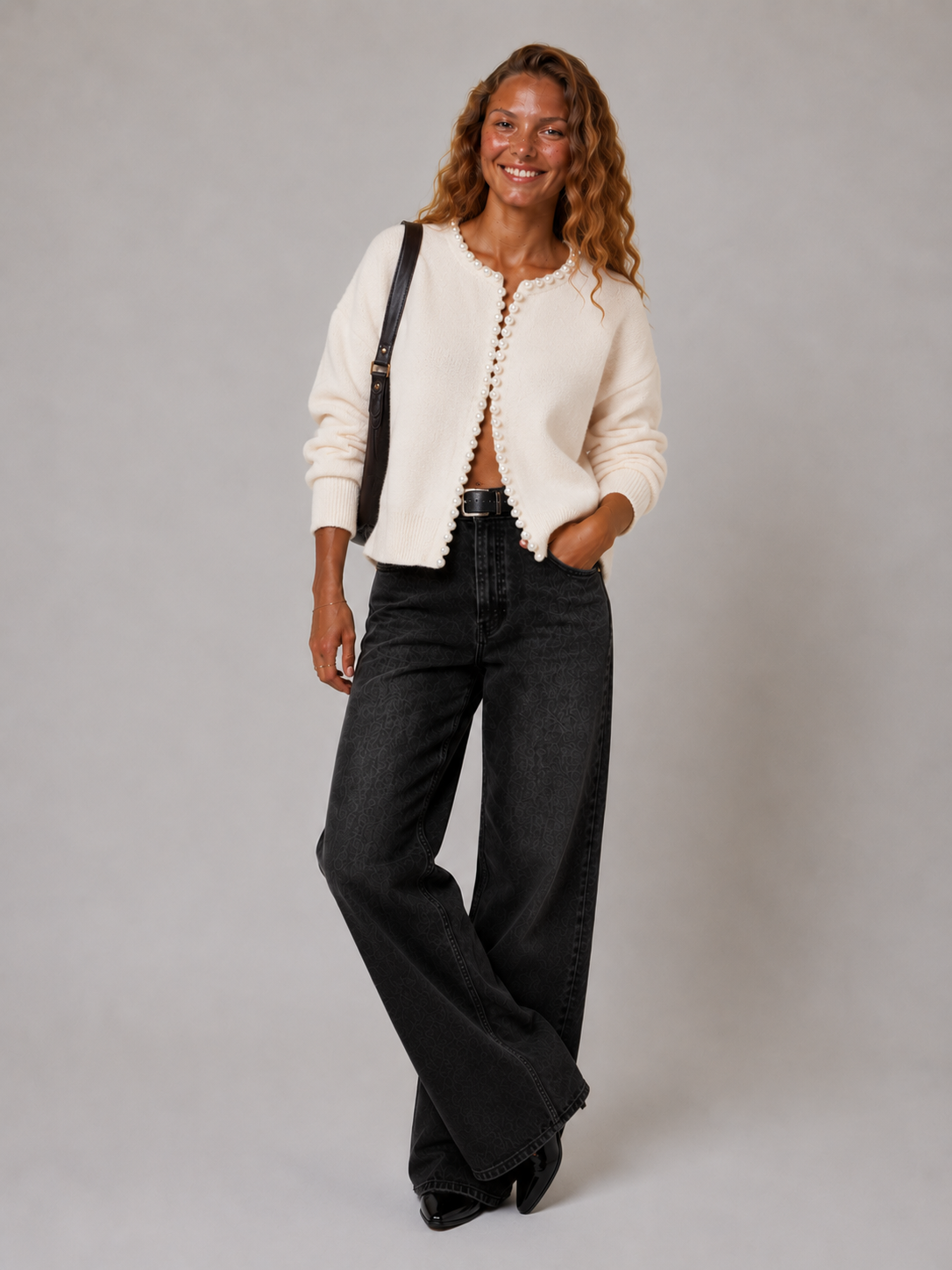 Loovay Orielle Gebreid Vest met Pareldetails