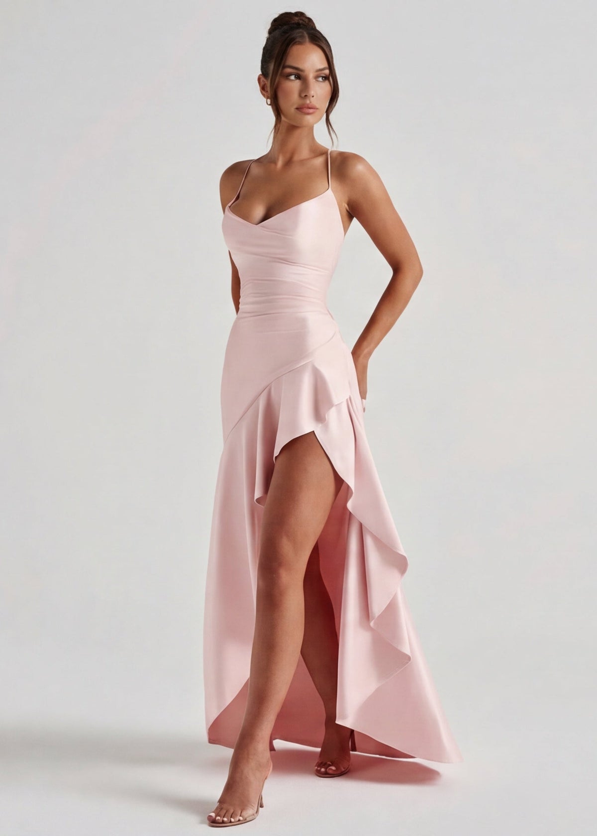Loovay Melunée Maxi Jurk met Drapering en Split