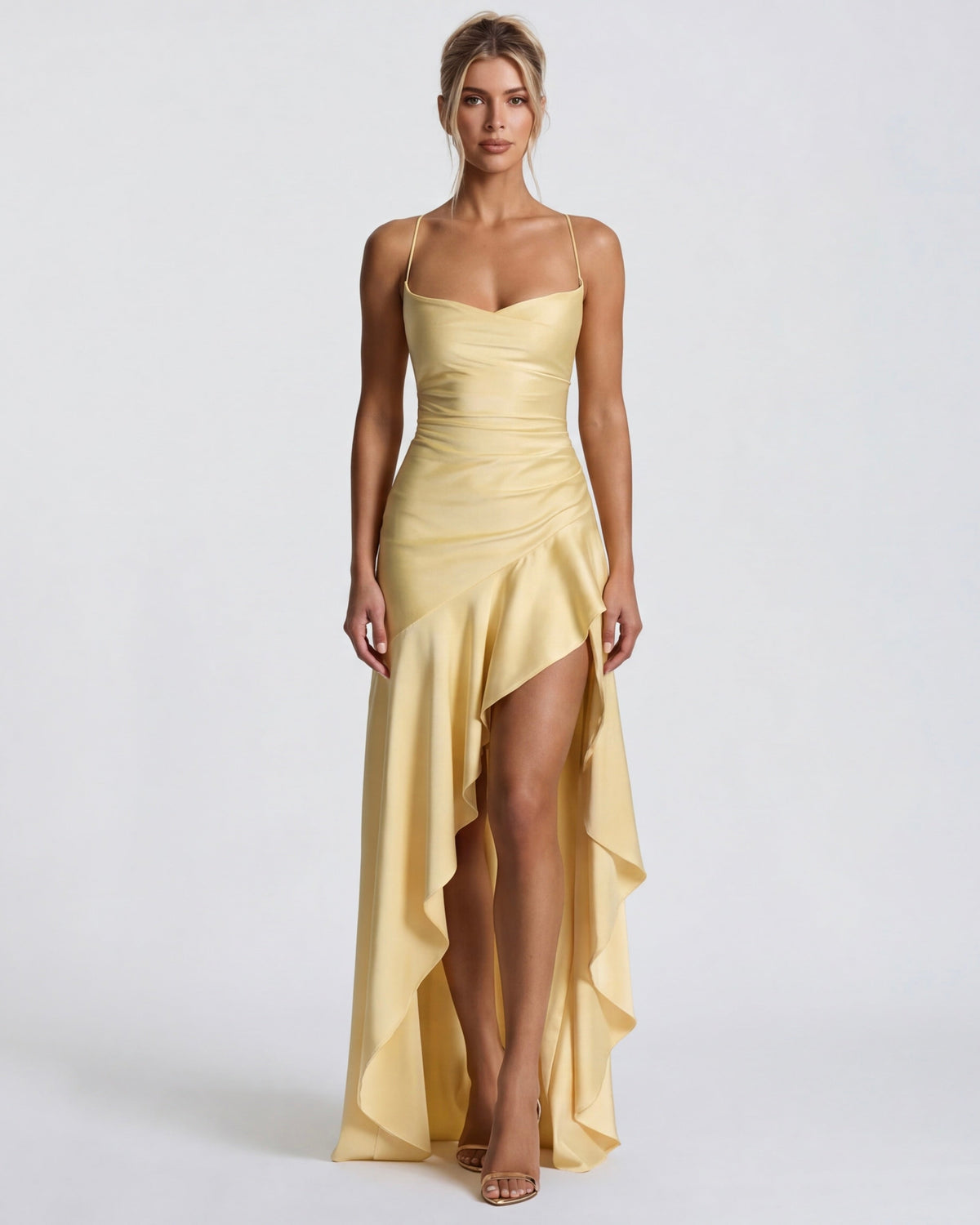 Loovay Melunée Maxi Jurk met Drapering en Split