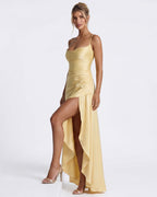 Loovay Melunée Maxi Jurk met Drapering en Split