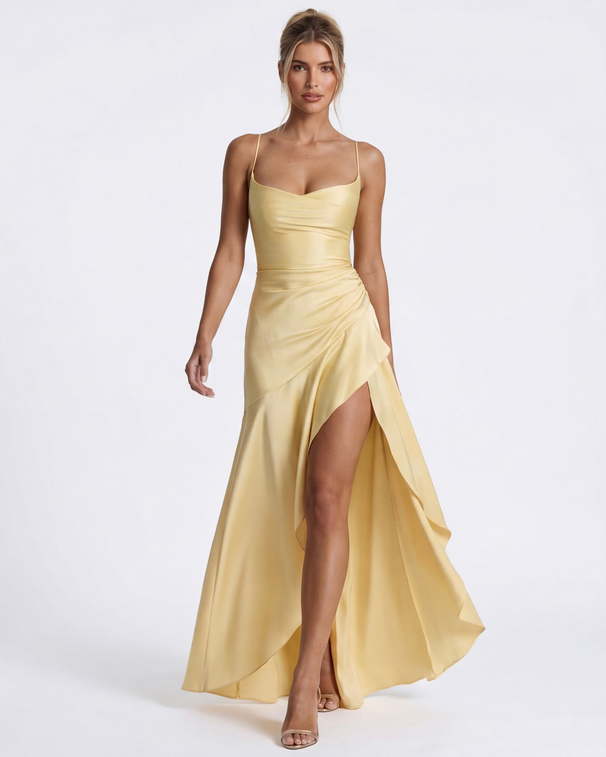 Loovay Melunée Maxi Jurk met Drapering en Split
