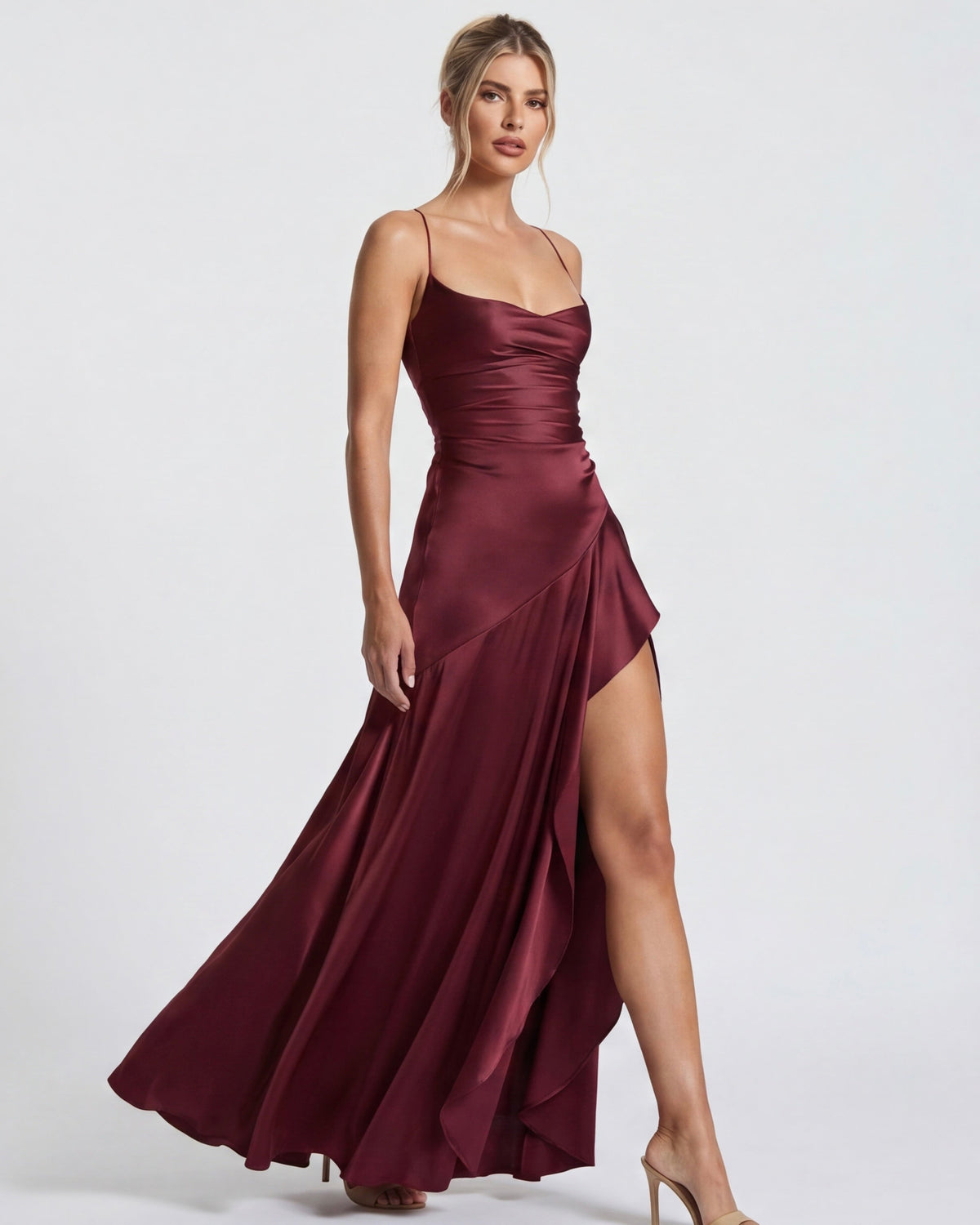 Loovay Melunée Maxi Jurk met Drapering en Split