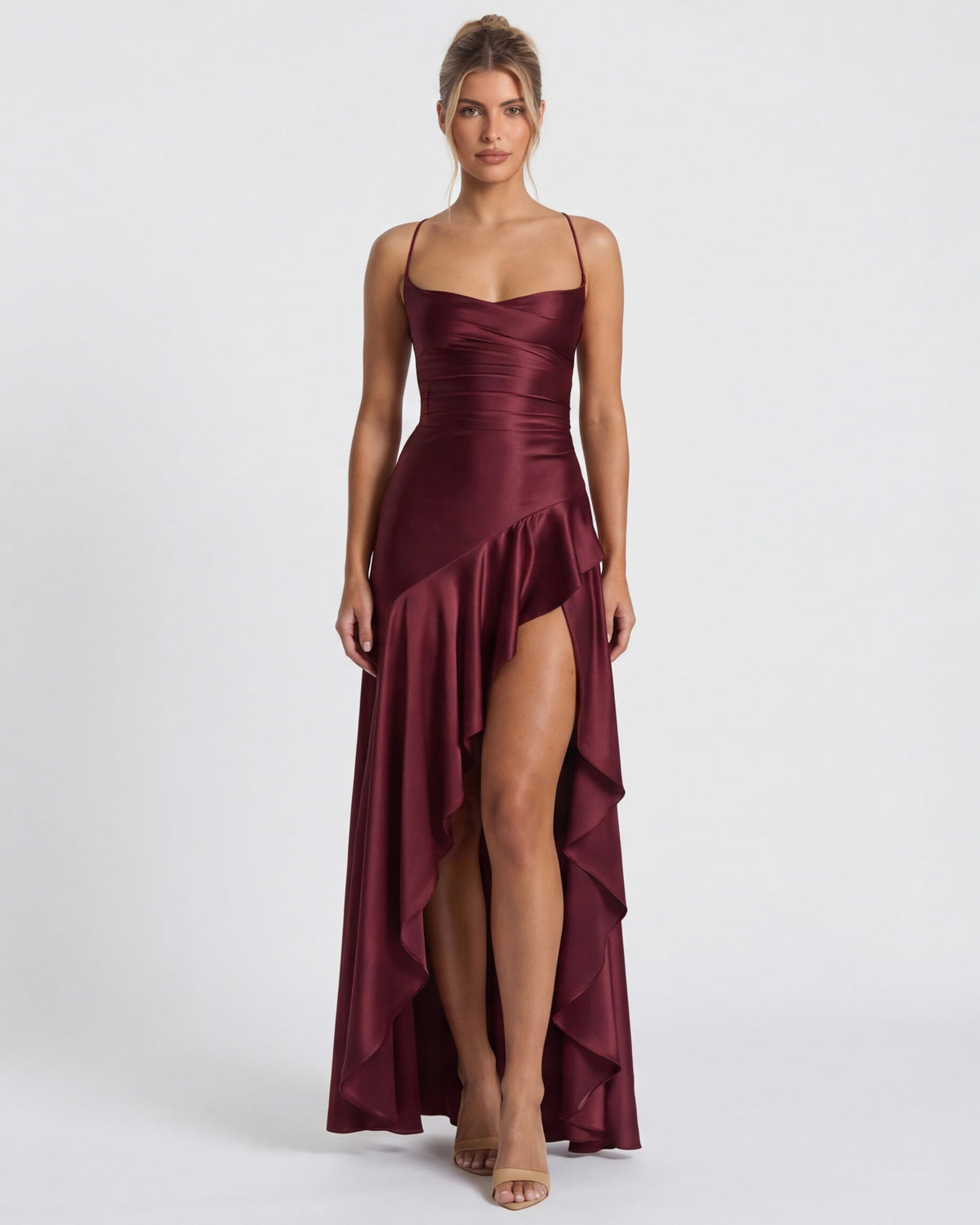 Loovay Melunée Maxi Jurk met Drapering en Split