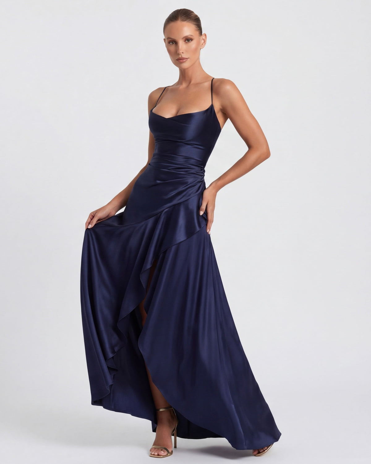 Loovay Melunée Maxi Jurk met Drapering en Split