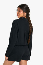 Loovay Noiréva Jumpsuit, Korte Linnenlook Playsuit met Taillekoord