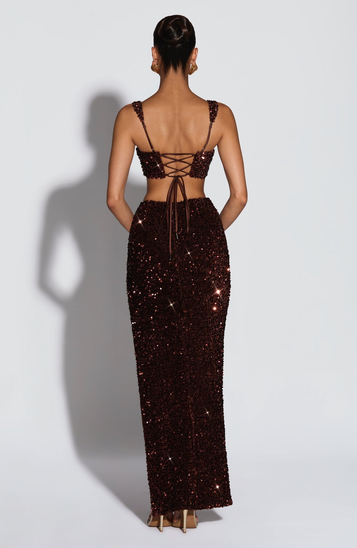 Loovay Inaya Paillettenfluwelen Maxi Set met Split