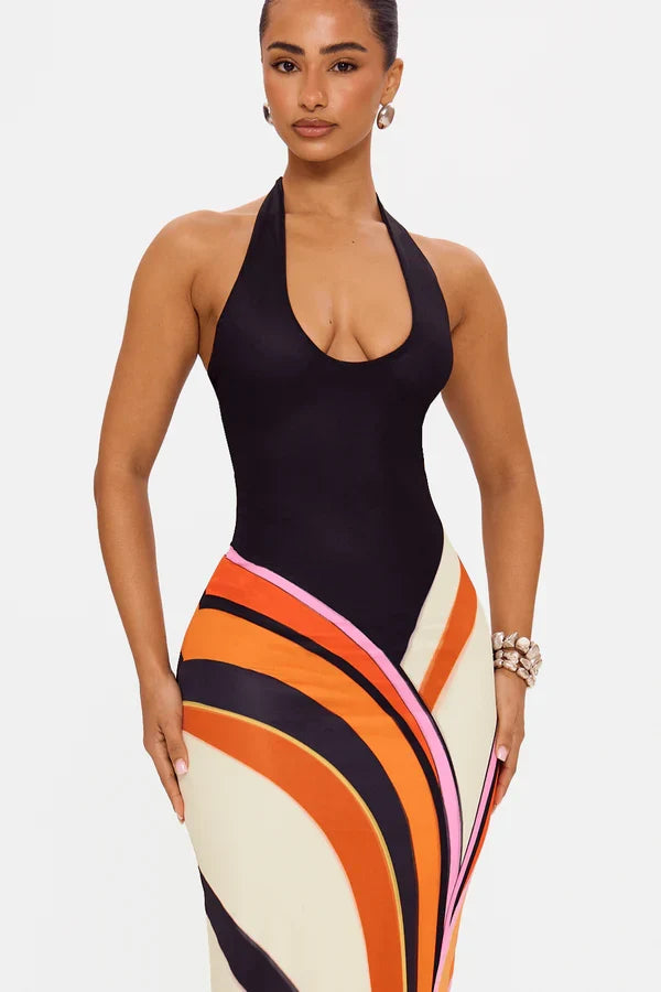 Loovay Isovelle Maxi Jurk met Grafisch Patroon