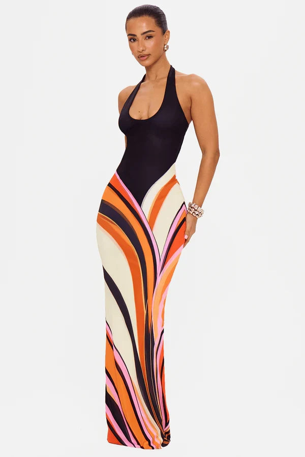 Loovay Isovelle Maxi Jurk met Grafisch Patroon