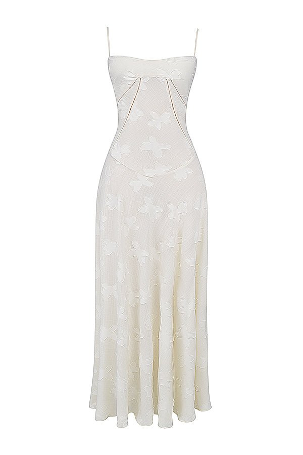 Loovay Papillon, Witte Maxi Jurk met Vlinderdetails