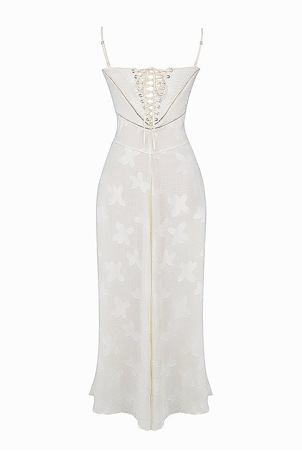 Loovay Papillon, Witte Maxi Jurk met Vlinderdetails