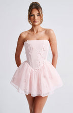 Loovay Fiorenna Strapless Mini Jurk met Bloemenapplicaties