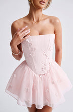 Loovay Fiorenna Strapless Mini Jurk met Bloemenapplicaties