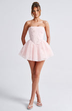 Loovay Fiorenna Strapless Mini Jurk met Bloemenapplicaties