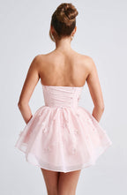 Loovay Fiorenna Strapless Mini Jurk met Bloemenapplicaties