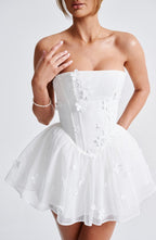 Loovay Fiorenna Strapless Mini Jurk met Bloemenapplicaties