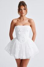 Loovay Fiorenna Strapless Mini Jurk met Bloemenapplicaties