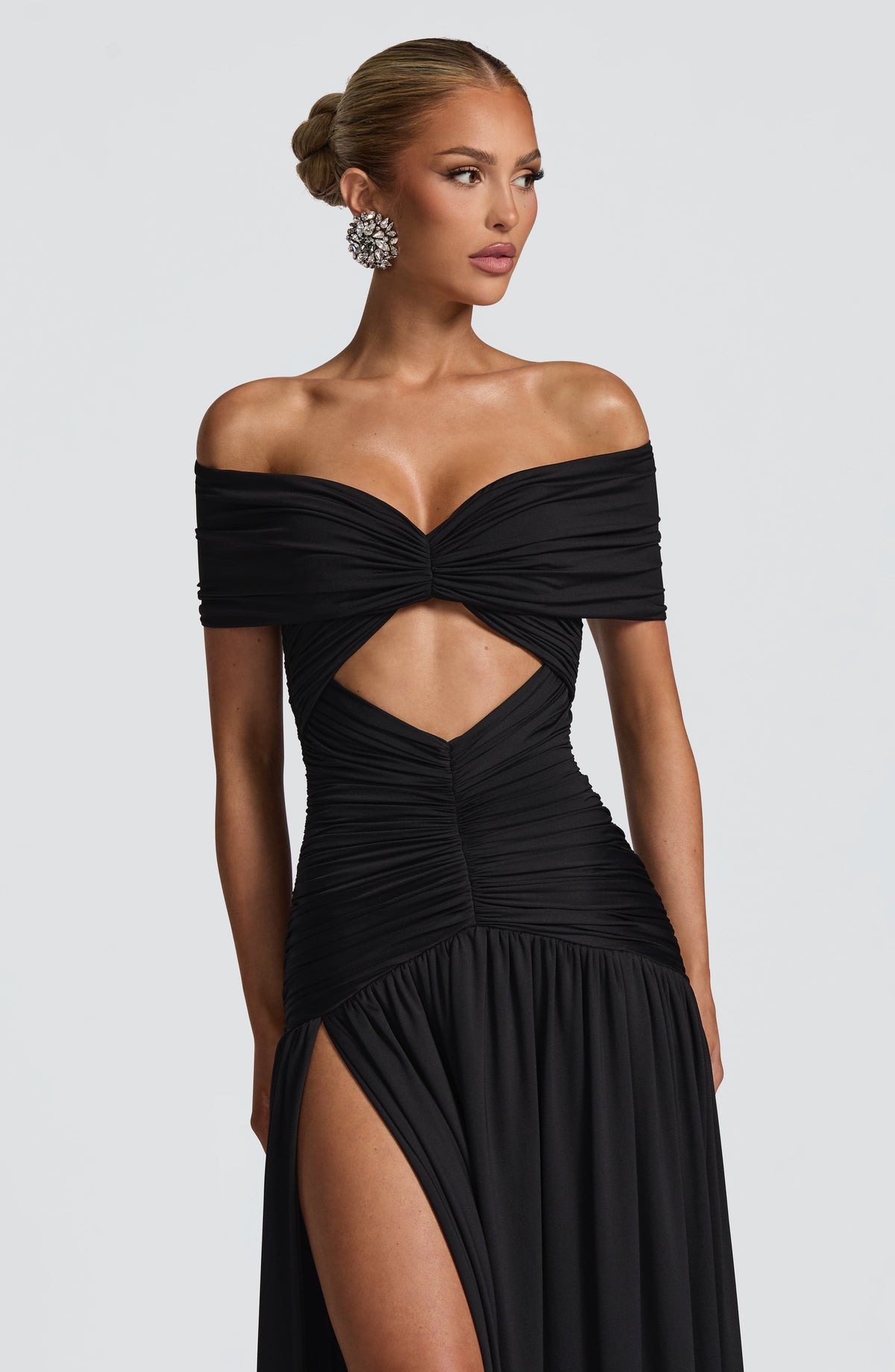 Loovay Danessa Bardot Maxi Jurk met Split