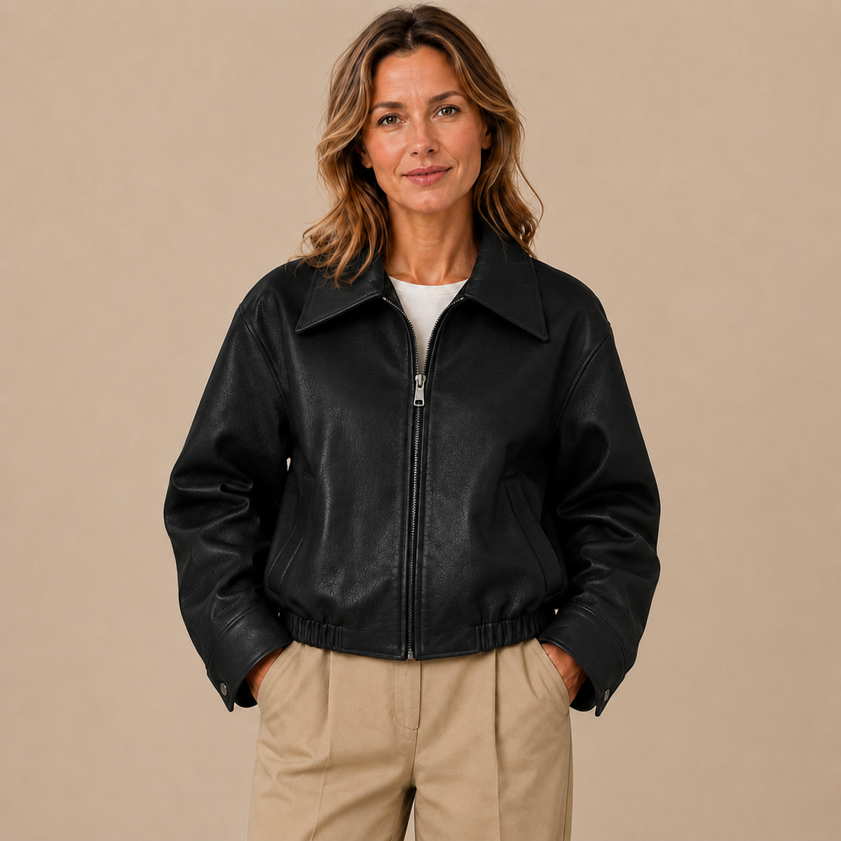 Loovay Melira Dames Bikerjack met Grote Kraag