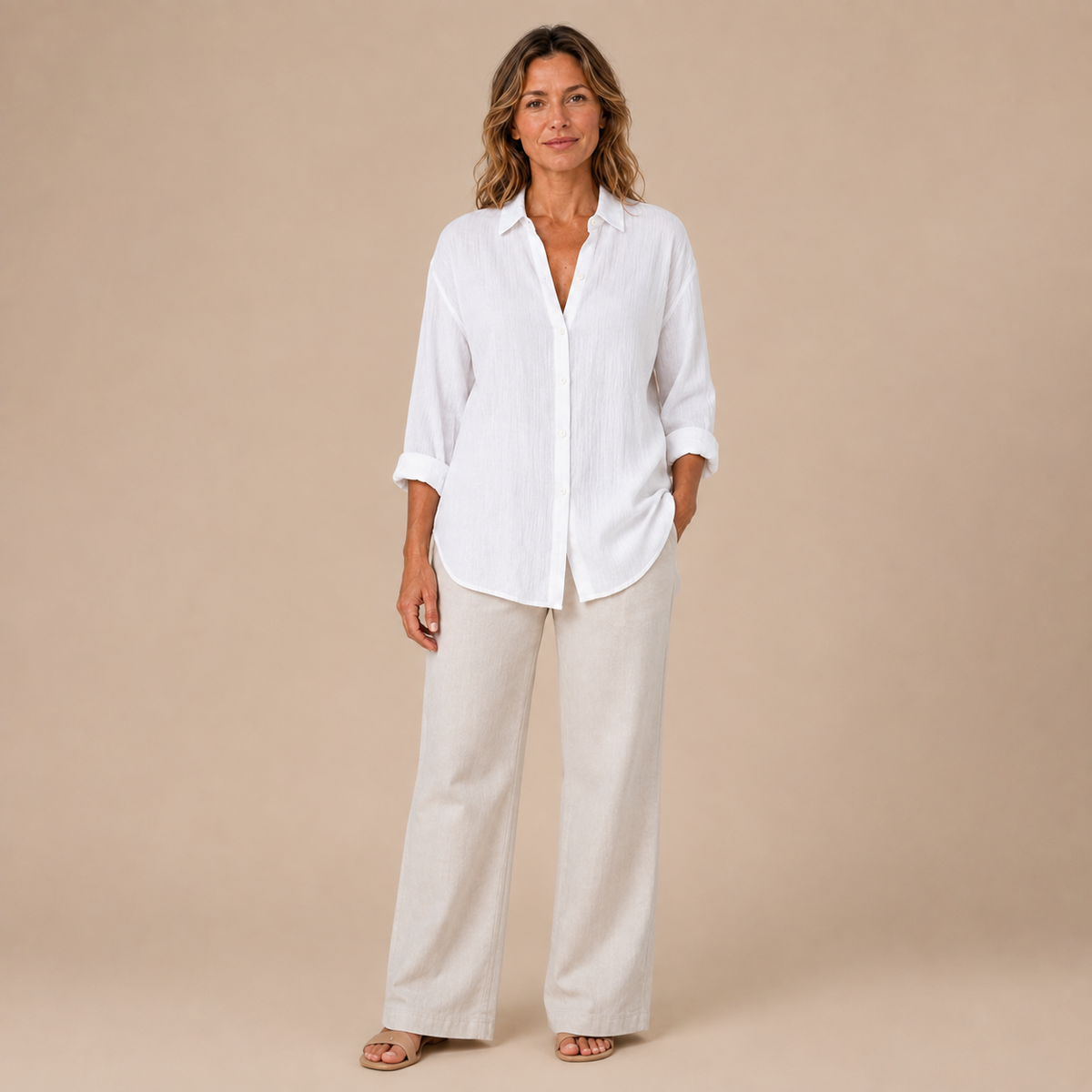 Loovay Norevia Lange Damesblouse met Kraag